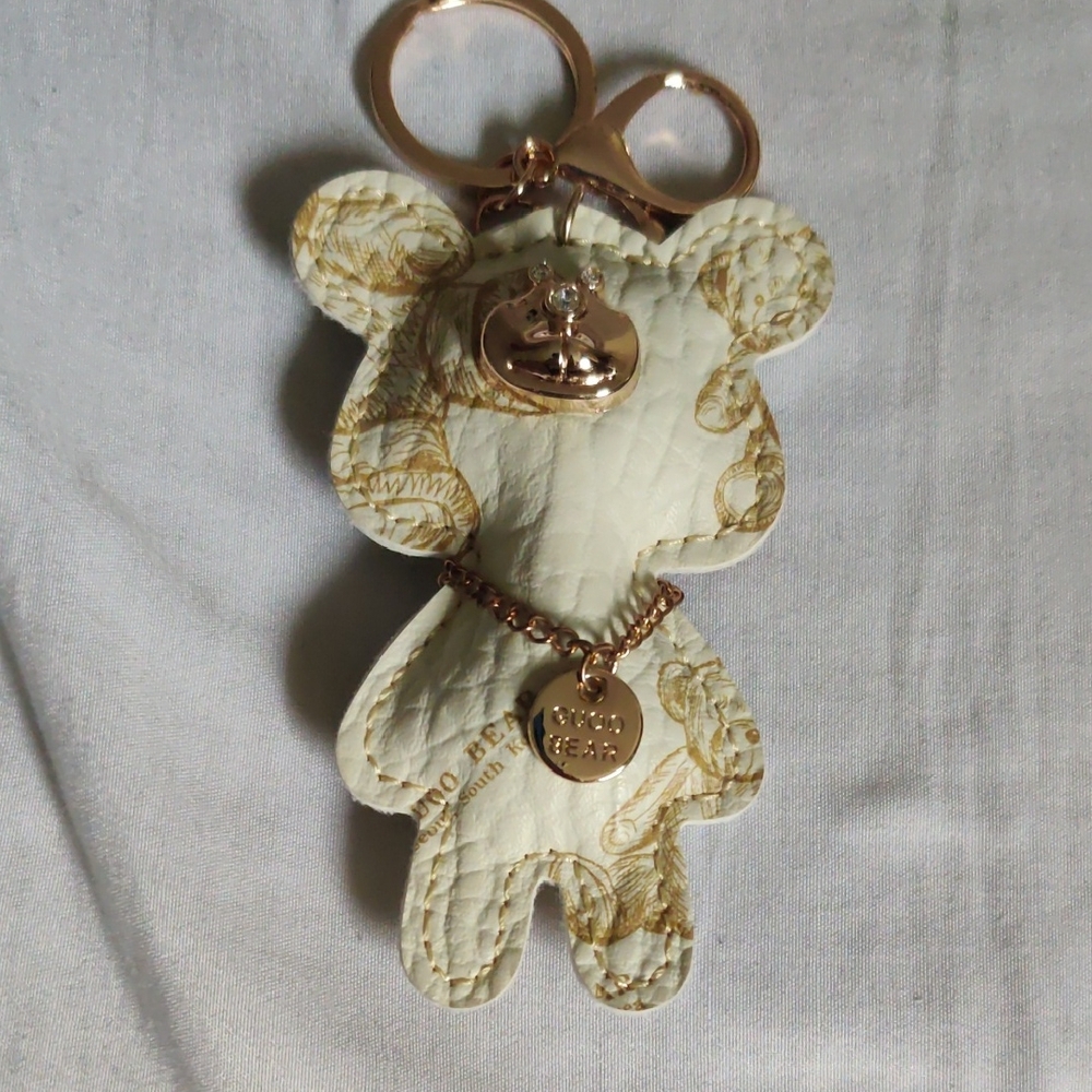 Gold and Cream Bear Key Holder Or Bag Charm
